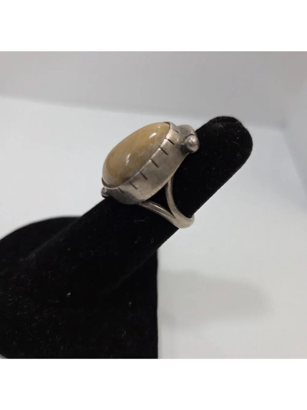 Vintage Sterling Silver Tan Jasper Stone Cabochon Ring Size 4.5